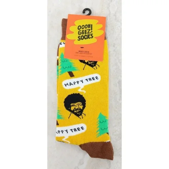 Bob Ross Happy Trees Oooh Geez! Men's Crew Socks, Gold, One Size Fits Most - Picture 3 of 4